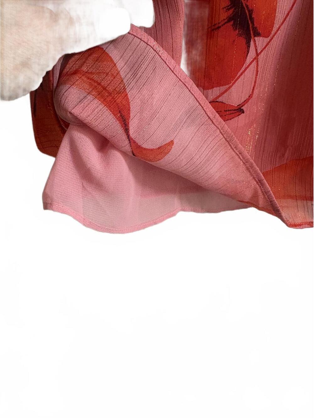Express | Beautiful Silky Pink Red Brown Floral Gold Ruffle Cap Sleeve Blouse XL - Picture 5 of 9